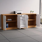 Manufactured Wood Base Cabinet for Stockroom with Shelves, Drawers, and Locker, Featuring Locking Door and 5-Wide Compartments