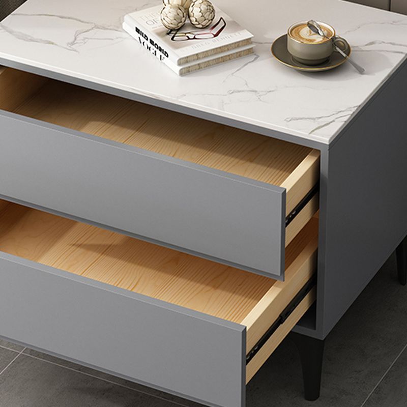 Modish Nightstand With Drawer Organization with 2 Drawers, Lumber/Stone Countertop, and Leg