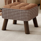 Modish Houndstooth Accent Stool in Light Blue/Sage/Beige with Legs, Button-tufted Upholstered Seat