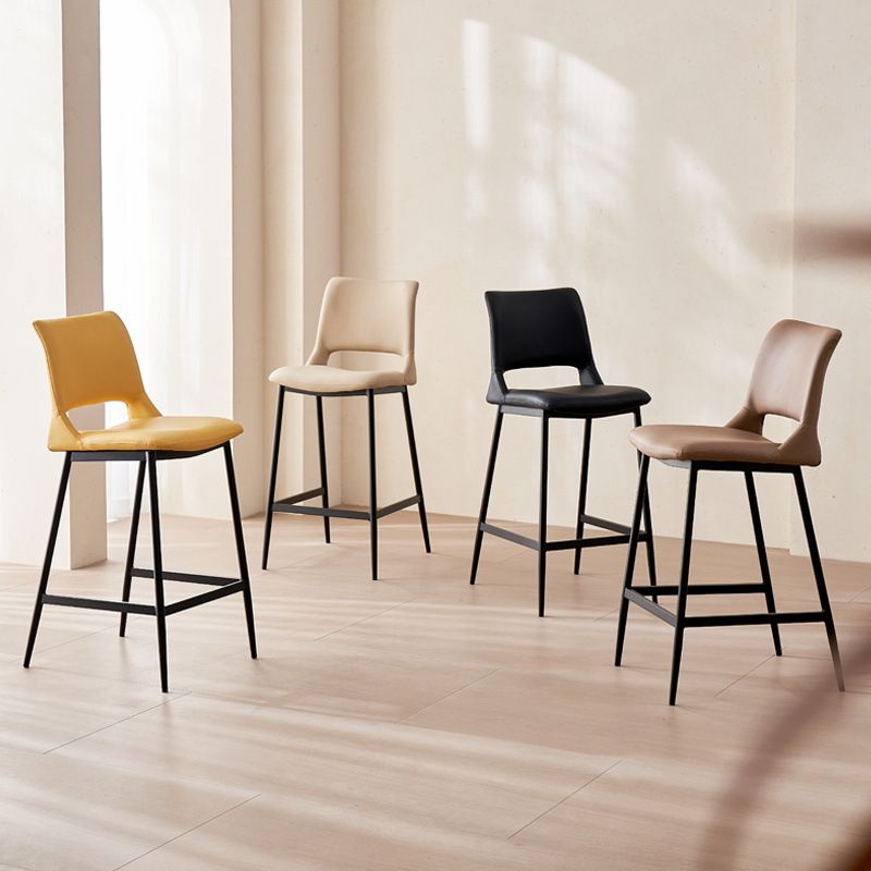 Casual Rawhide Bar Stools in Midnight Black/Lemon Color/Caramel with Back and Saddle Seat, Featuring Leg Rest