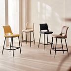 Casual Rawhide Bar Stools in Midnight Black/Lemon Color/Caramel with Back and Saddle Seat, Featuring Leg Rest