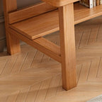 Casual Writing Desk with Storage, Scratch-proof H-Shape Base, Exterior Shelf in Sepia/Natural Natural Wood