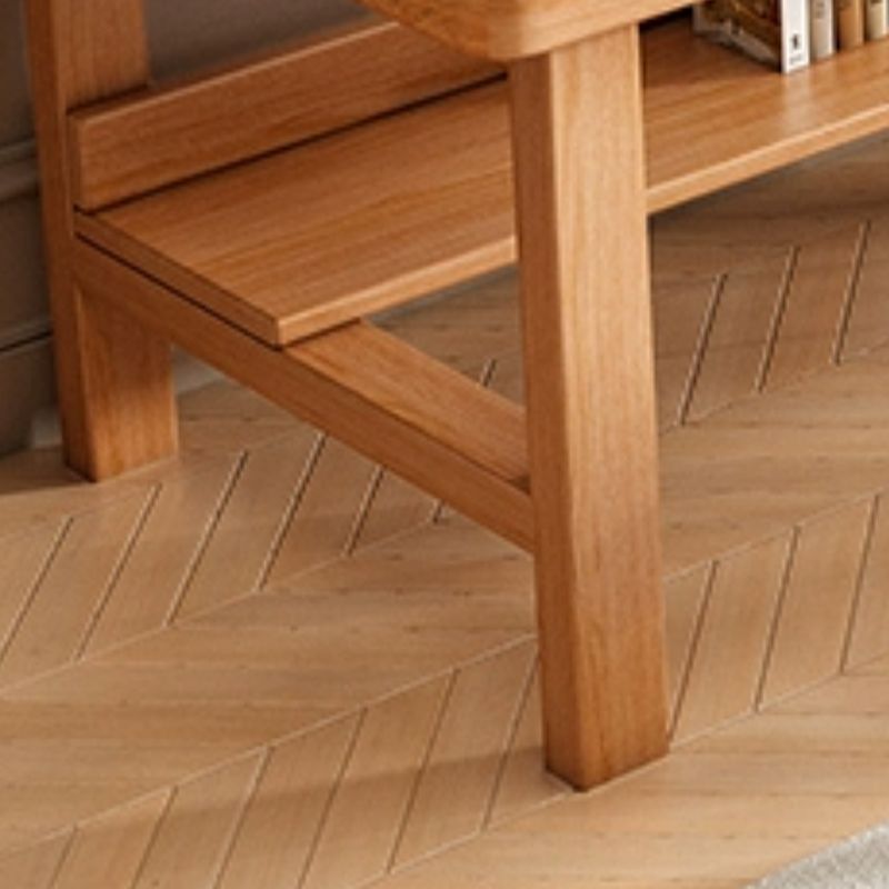 Casual Writing Desk with Storage, Scratch-proof H-Shape Base, Exterior Shelf in Sepia/Natural Natural Wood