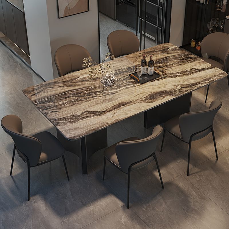 Casual Scratch-repellent Double Pedestal Cocoa Marble Dining Table with a Fixed Table Marble Top for Seats 6/Seating for 4/8-seater