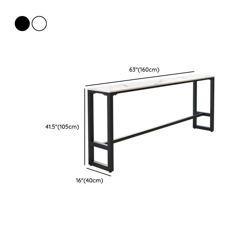 Rectangular Modern Stone Top Bar Table Set with Trestle Base and Backrest Barstools