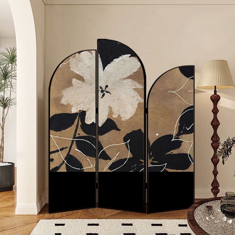 Screen Divider Minimalist Indoor Opaque Fold-up with 3 Panels, Flaxen Material, and Independent Design