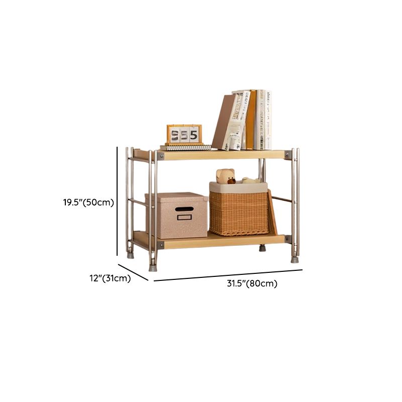 Natural Finish Simplistic DVD Storage Shelf with Steel Frame and Alterable Shelf, Standing Installation