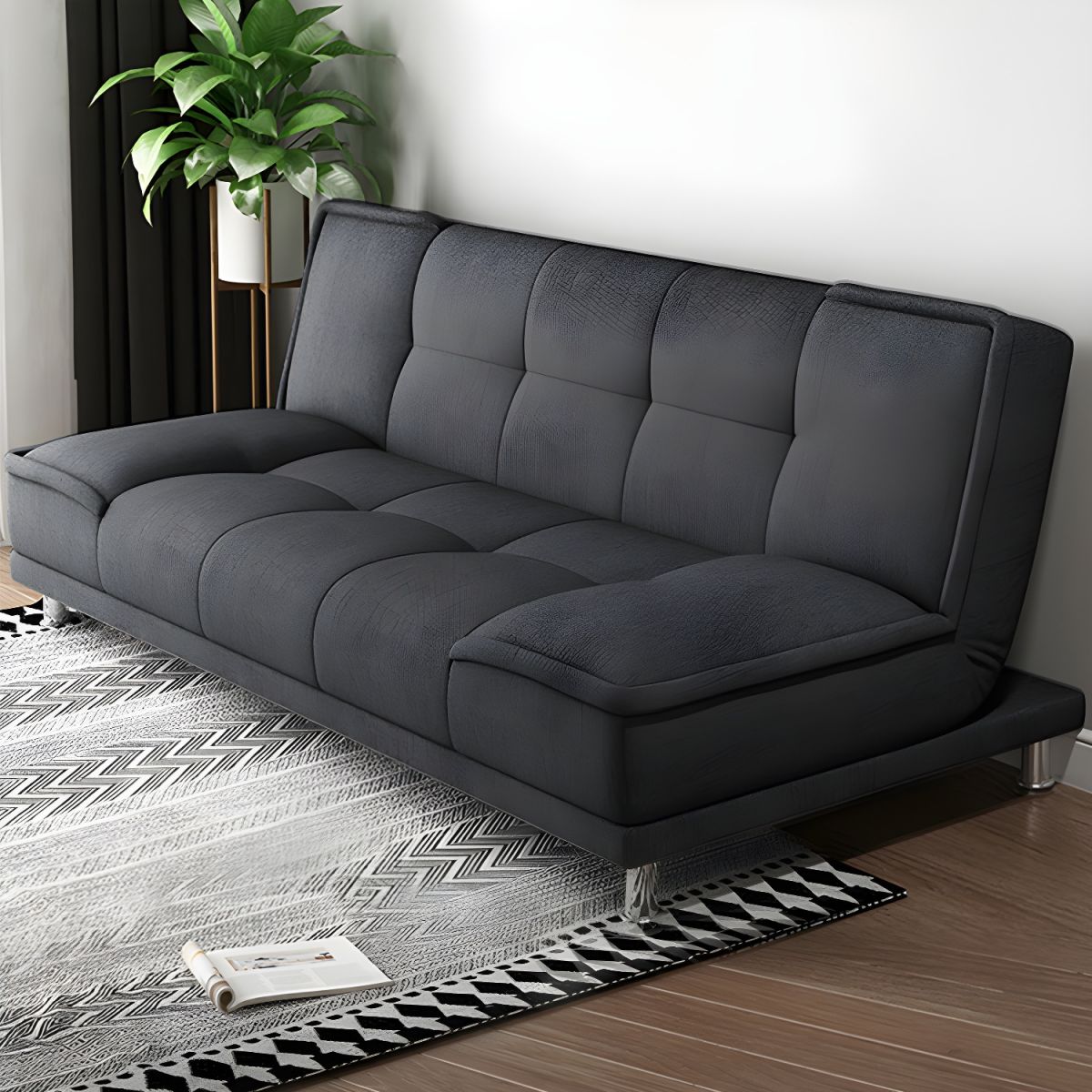 Armless Cotton Blend and Leather Convertible Contemporary Sofa Bed