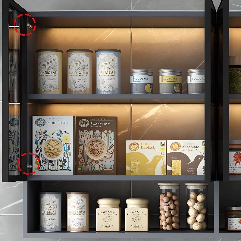 Glass Doors Solid Wood Wall Mount Display Stand with 2 Shelves for Small Kitchen in a Modish Style
