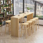 Modern Rectangular Natural Wood Pub Table with Two-sided Pedestal in Wood Grain