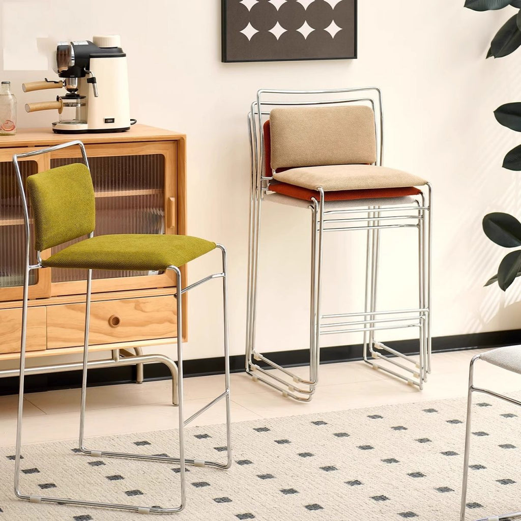 Casual Soft Seating Bar Stools in Midnight Black/White/Amber Color with Back, Pileable, Rectangle Seat Style, and Leg Rest