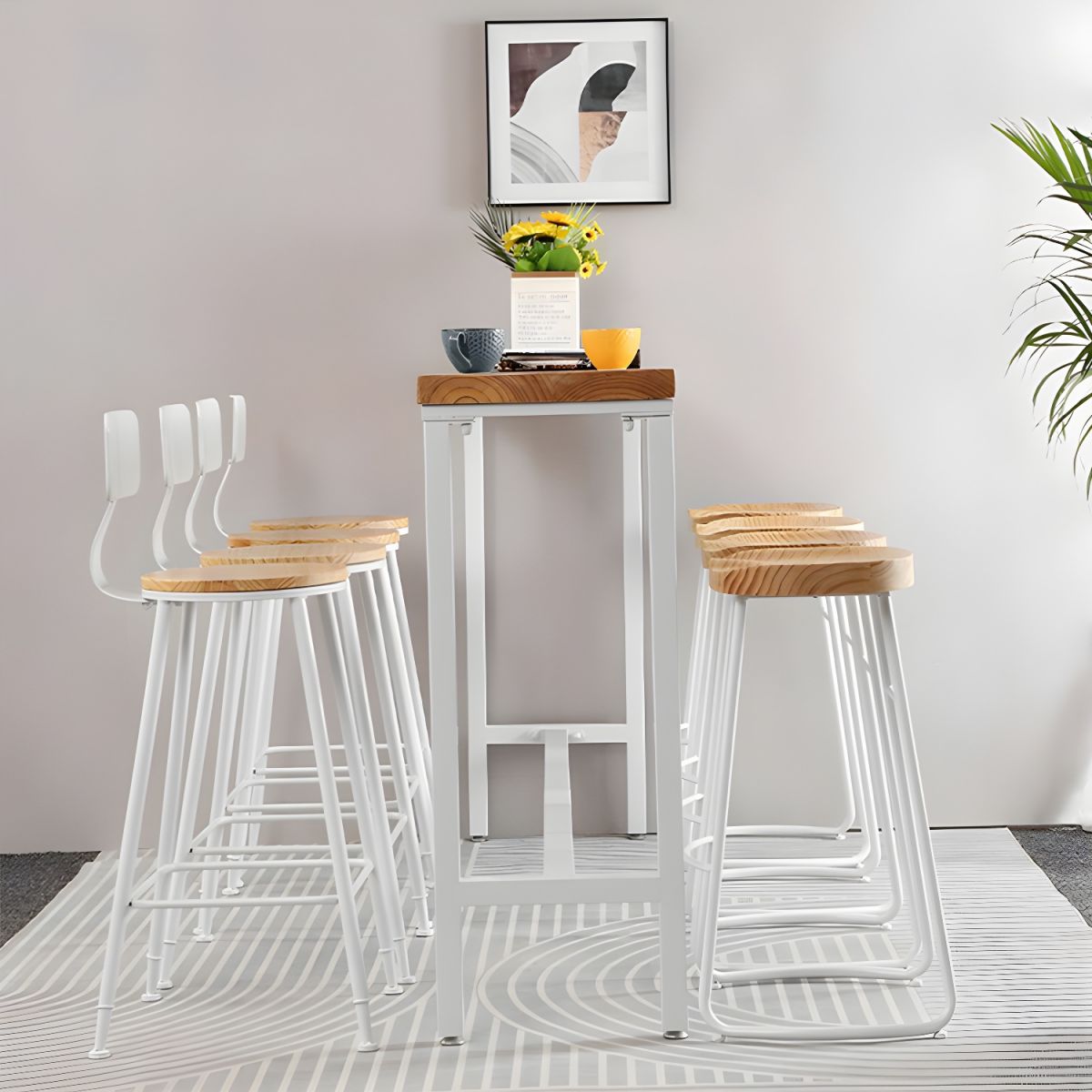 Modern Style Rectangle Wood Bar Table 1/5/9 Pieces Bar Table Set for Kitchen