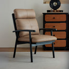 Art Deco Solid Color Arm Chair with Sewn Pillow Back in Ink/Light Brown, Arms, and Removable Cushions