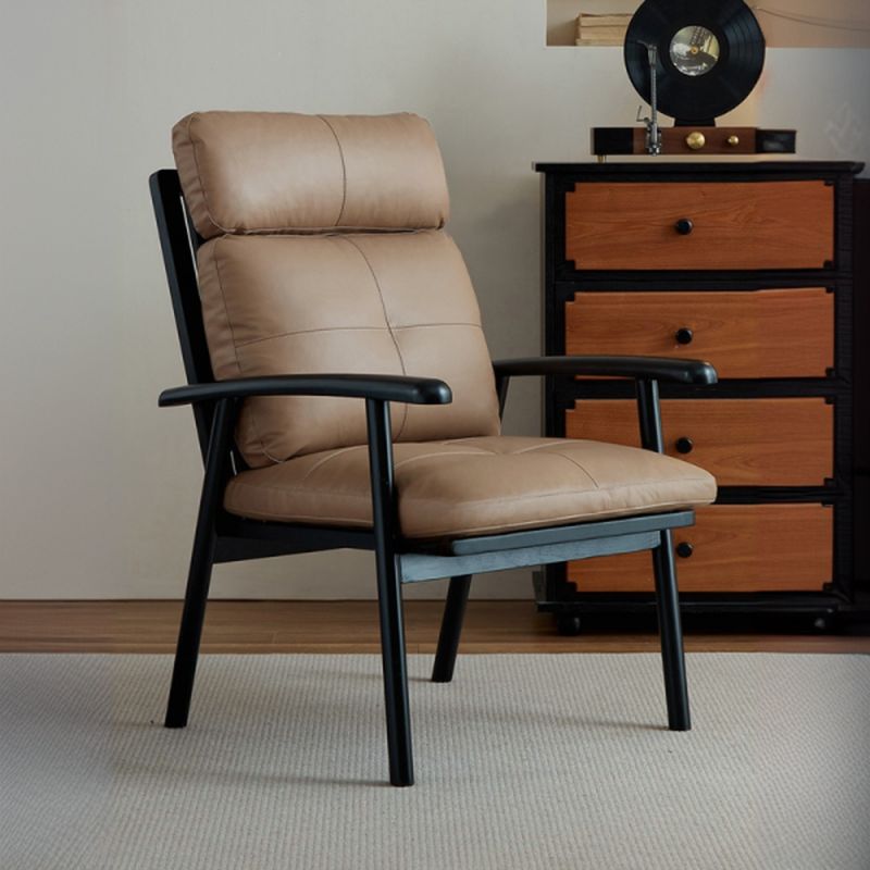 Art Deco Solid Color Arm Chair with Sewn Pillow Back in Ink/Light Brown, Arms, and Removable Cushions