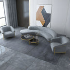 Modern Curved Sofa with Slopped Arm and Golden Base for Living Room