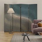 Screen Divider in Storm Gray with Opaque Light Filtration, Fold-up Metal Frame, 3/4 Panels, Double Sided Print, and Independent Design