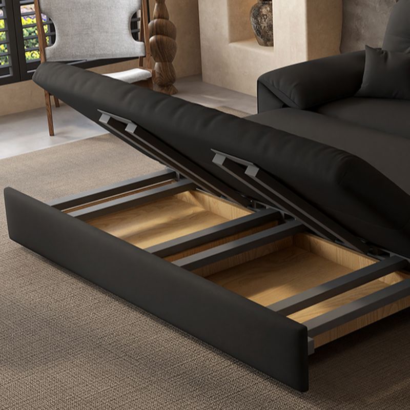 Futon Day Bed with Tufted Back in Midnight Black and Receptacle Storage
