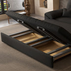 Futon Day Bed with Tufted Back in Midnight Black and Receptacle Storage