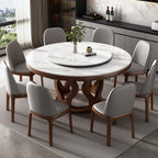Anti-Fouling Stone Dining Table with a Sintered Stone Rotatable Top and Sepia Base, Seating for 8/Seating for 6/4-person Seat