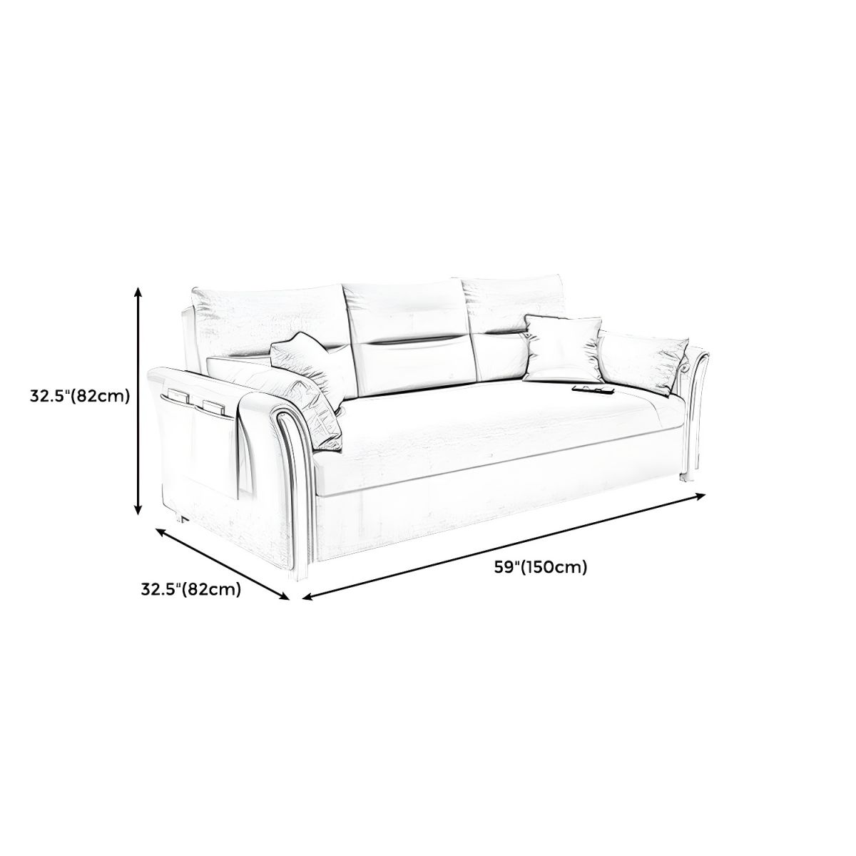 Brown Convertible Settee Furniture Flared Arm Standard Bed Settee