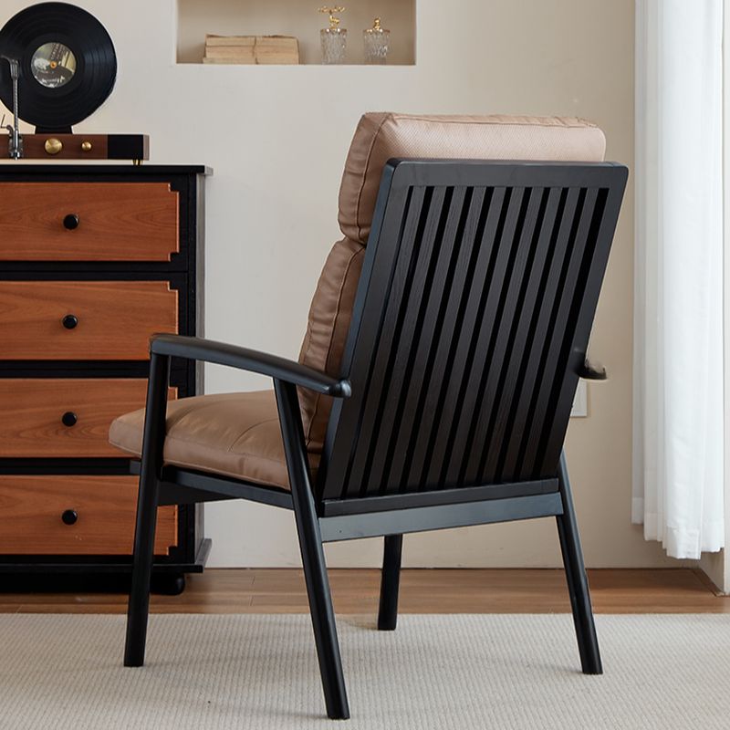 Art Deco Solid Color Arm Chair with Sewn Pillow Back in Ink/Light Brown, Arms, and Removable Cushions