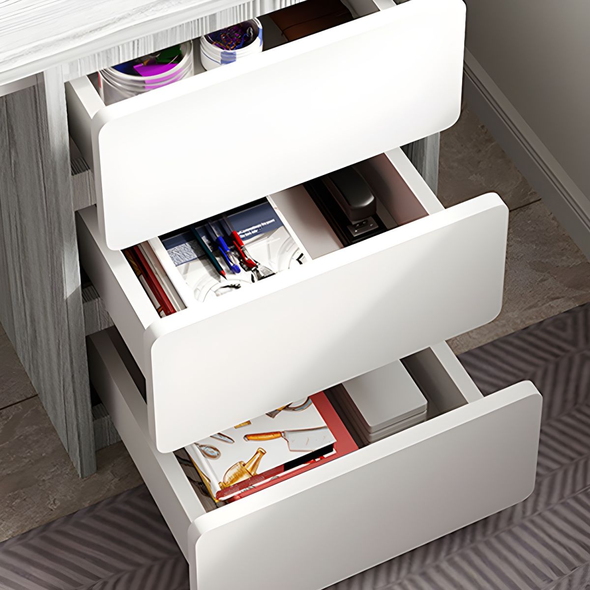 Contemporary Wood in White Writing Desk Shape in Rectangular with 3 Drawers