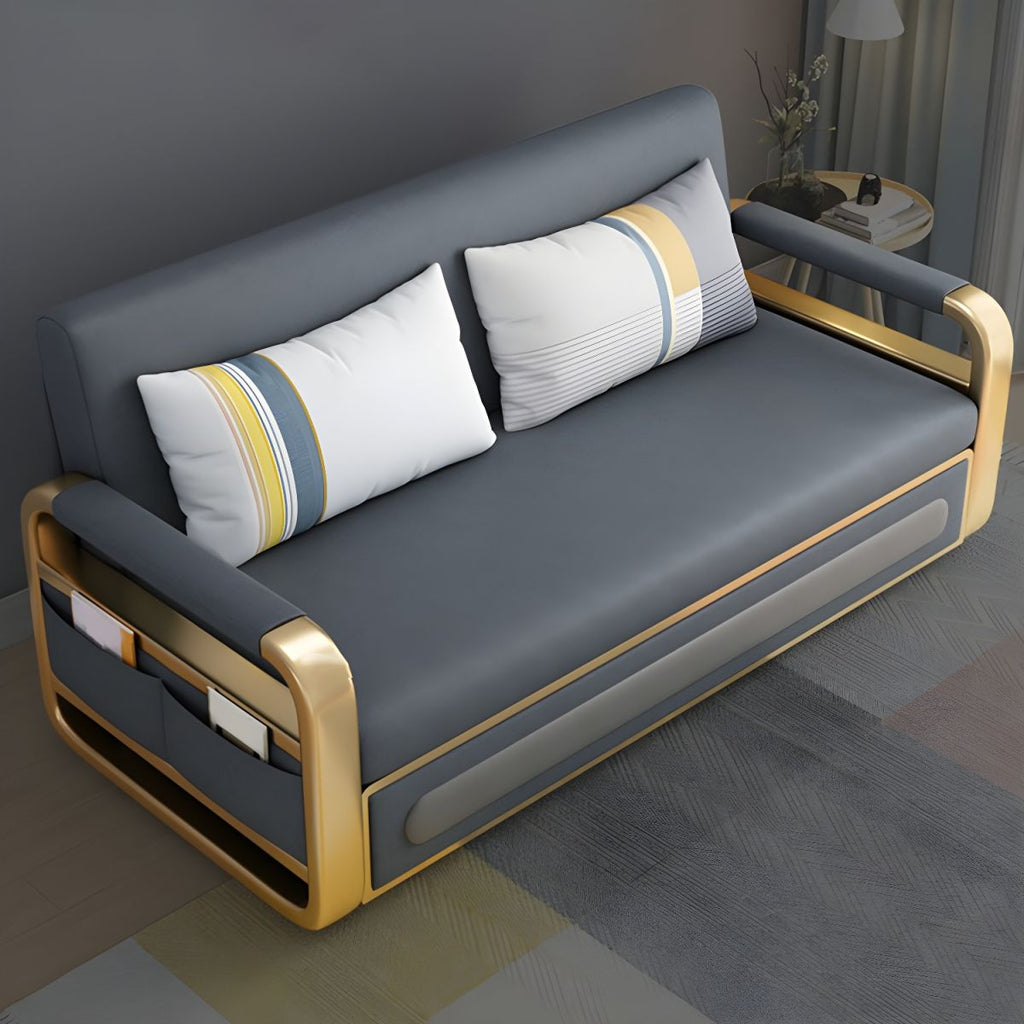 Faux Leather Metal Arm Convertible Futon Sofa Bed Tight Back Loveseat