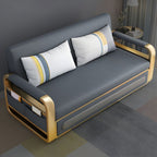 Faux Leather Metal Arm Convertible Futon Sofa Bed Tight Back Loveseat