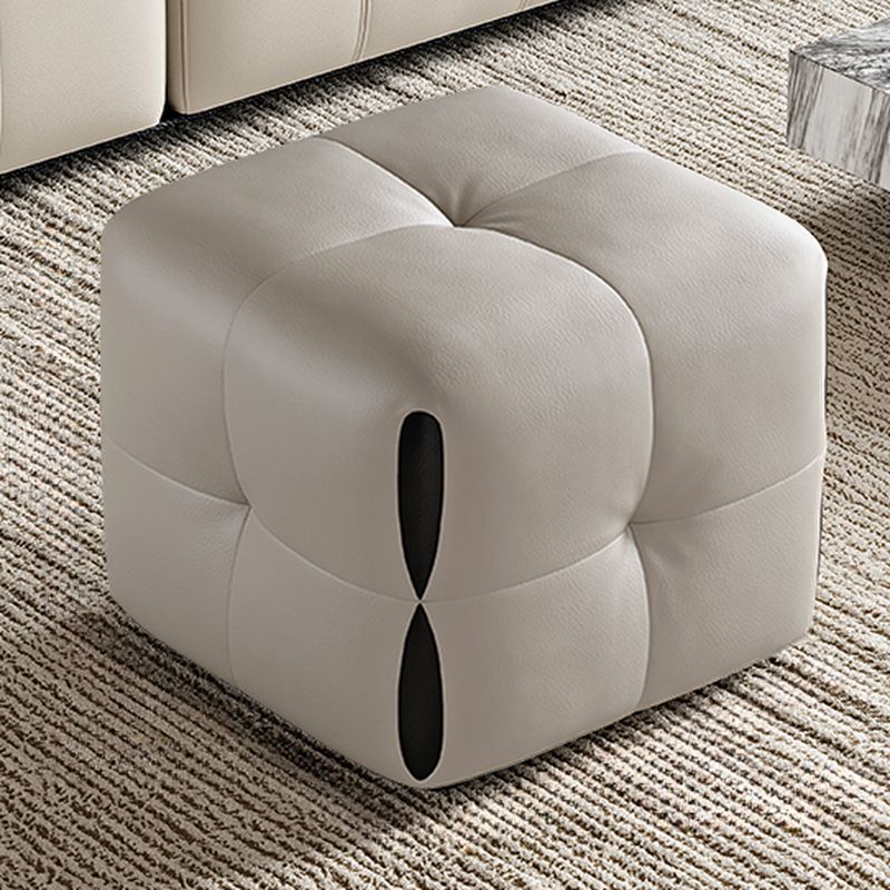 Modish Rectangle/Square Solid Color Standard Ottoman in Genuine Leather with Grey/Chalk/Caramel Upholstery and Button-tufted Finish