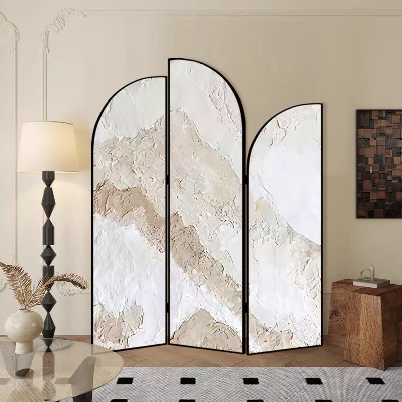 Indoor Opaque Natural Wood Folding Temporary Wall Panels with 3 Panels and Double Sided Print, Self-supporting