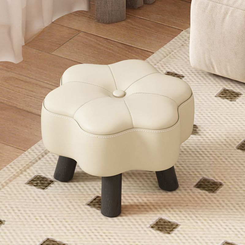 Trendy Unique Solid Color Standard Ottoman in Leatherette with Dove Grey/Green/Cream Upholstery and Button-tufted Design
