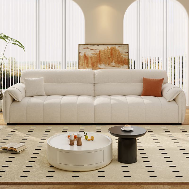 Modish Solid Color Scratch-immune Standard Sofa in Beige with Pillow Top Arm and 2 Pillows, Available in 5 Person/4-seater/3-seater