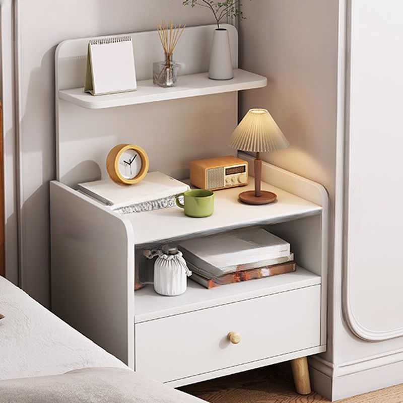 Modish Nightstand With Drawer Organization Featuring 2 Shelves and Composite Wood Countertop