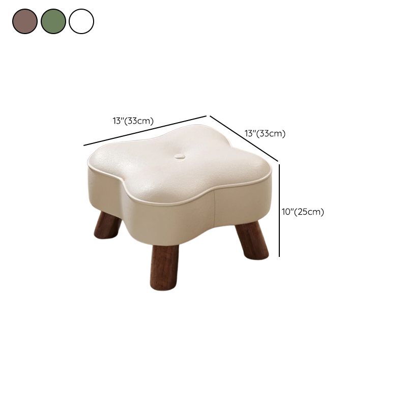 Casual Unique Solid Color Standard Ottoman in Pleather with Chalk/Jade Green/Sepia Stitch-tufted Upholstery