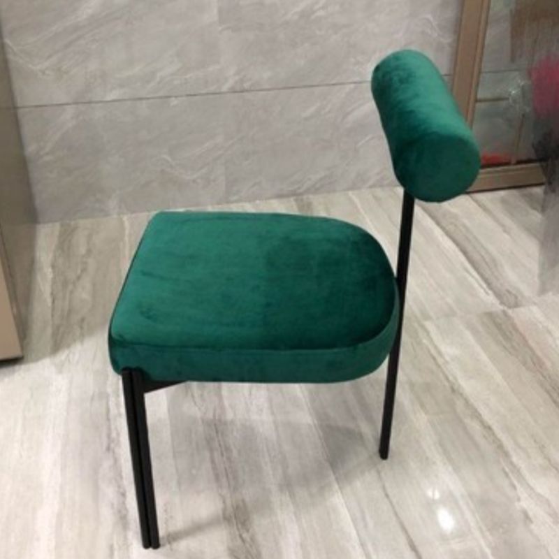 Modish Drawing Room Side Chair with Ventilated Back, Upholstered Ink Iron Legs