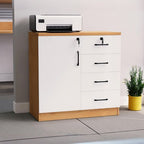 Manufactured Wood Base Cabinet for Stockroom with Shelves, Drawers, and Locker, Featuring Locking Door and 5-Wide Compartments