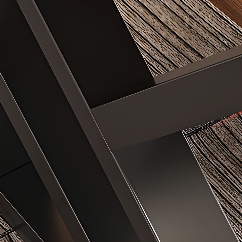 Wood Color/Dove Grey/Black Rectangular Steel Table with Scratch Resistant Toboggan Base and Cable Management, Front Splash Included