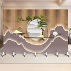 Indoor Opaque Collapsible Temporary Wall with Wheels, Natural Wood Frame, 6 Panels, and Double Sided Print