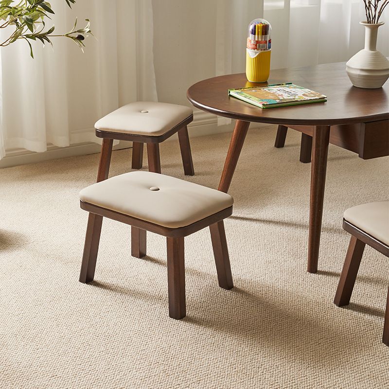 Modish Solid Color Accent Stool in Tan/Wood Grain with Legs and Natural Wood/Upholstered Seat