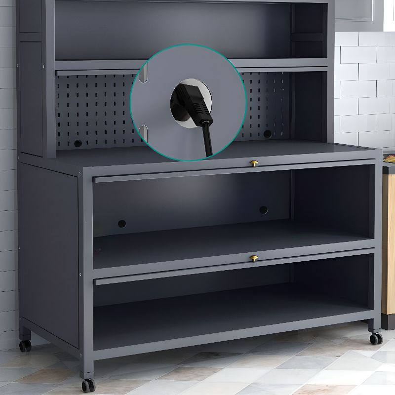 Storm Gray Microwave Shelf Cabinet with 2 Shelves and Metal Countertop, Self-supporting