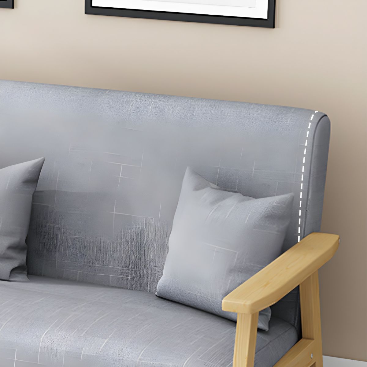 Modern Linen Small Sofa with Square Arm and Tight Back - Natural Wood Leg Color