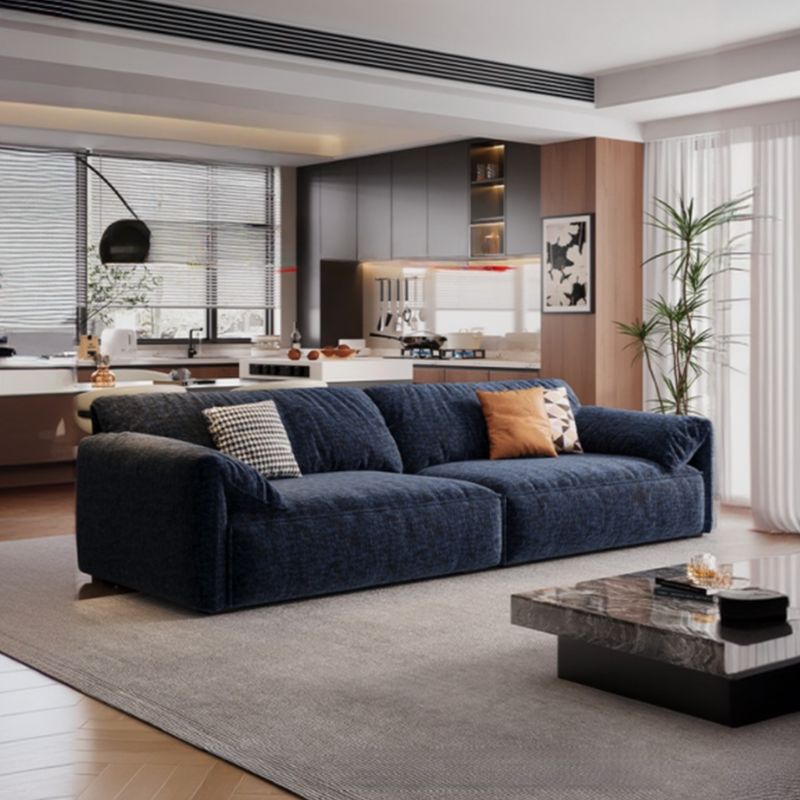 Modish Solid Color Scratch-durable Standard Sofa/Loveseat in Dark Blue, 4-seater/Seats 2 with 3 Pillows
