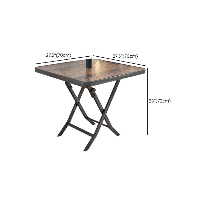 Outdoor Folding Glass Table with Clear Scratch-proofed Glass Top and Cross Base for 3-person/2-person Seating