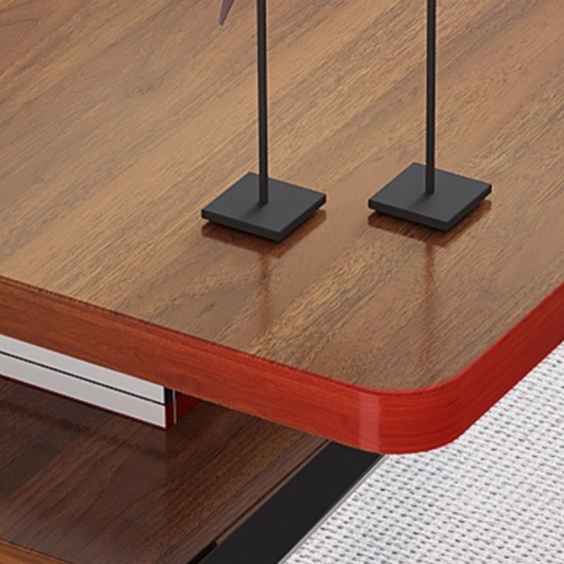 Casual Writing Desk with Storage, Scratch-proof Trestle Base, Exterior Shelf, and Ink/Dove Grey/Chalk Lumber Top