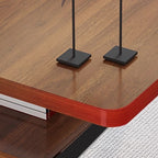 Casual Writing Desk with Storage, Scratch-proof Trestle Base, Exterior Shelf, and Ink/Dove Grey/Chalk Lumber Top