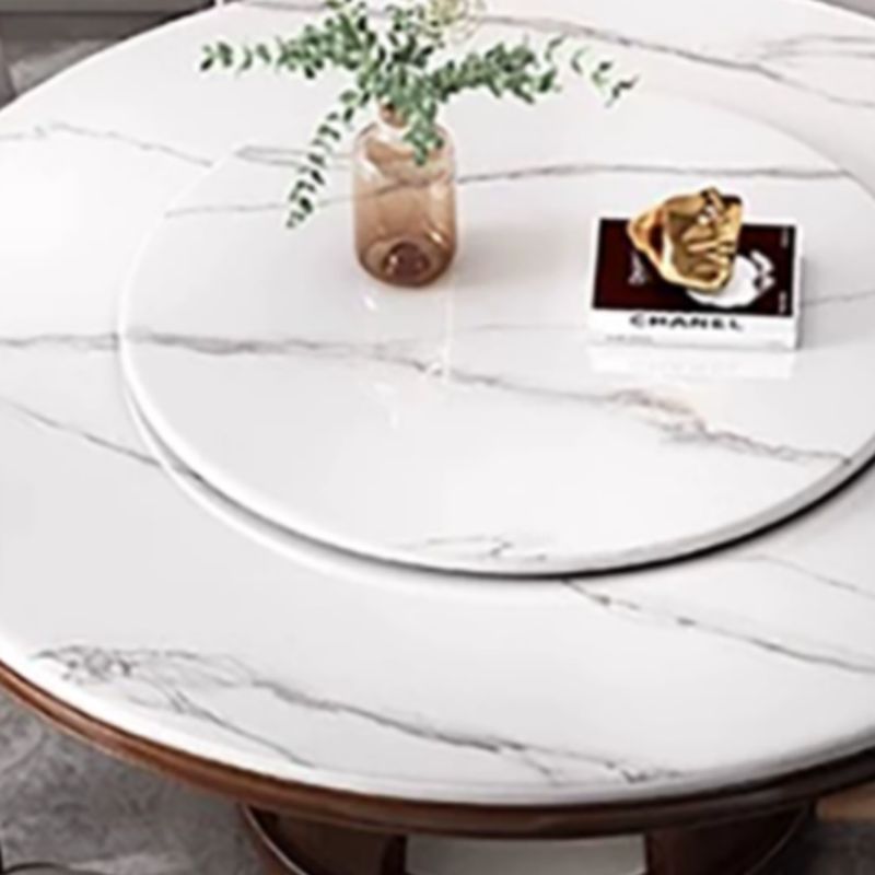 Anti-Fouling Stone Dining Table with a Sintered Stone Rotatable Top and Sepia Base, Seating for 8/Seating for 6/4-person Seat