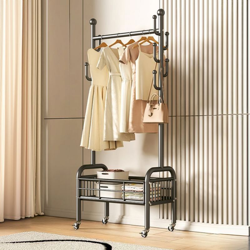 Modern Simple Style Hall Rack with Receptacle, Iron Frame, 1 Basket, Alloy Bench, and Alloy Hook