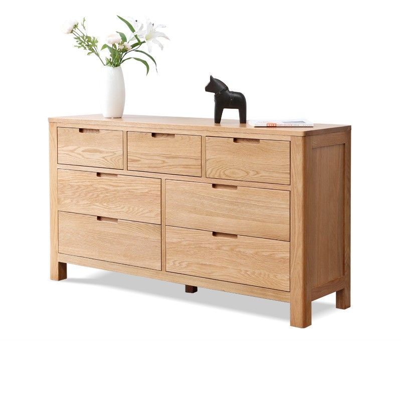 Trendy Raw Wood Console Dresser with 7 Drawers Horizontal