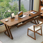 Casual Writing Desk with Easy Assembly, Scratch-proof Double Pedestal Base in Sepia with Foot Pad and Pine Wood Top