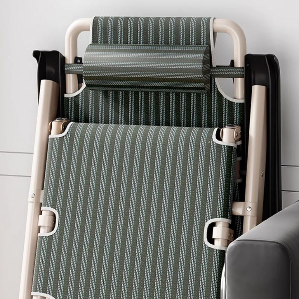 Solid Color/Striped Arm Recliner in Jade Green/Tan with Space-saving Alloy Frame, Standard Base, Locking Back Angle, and Removable Back